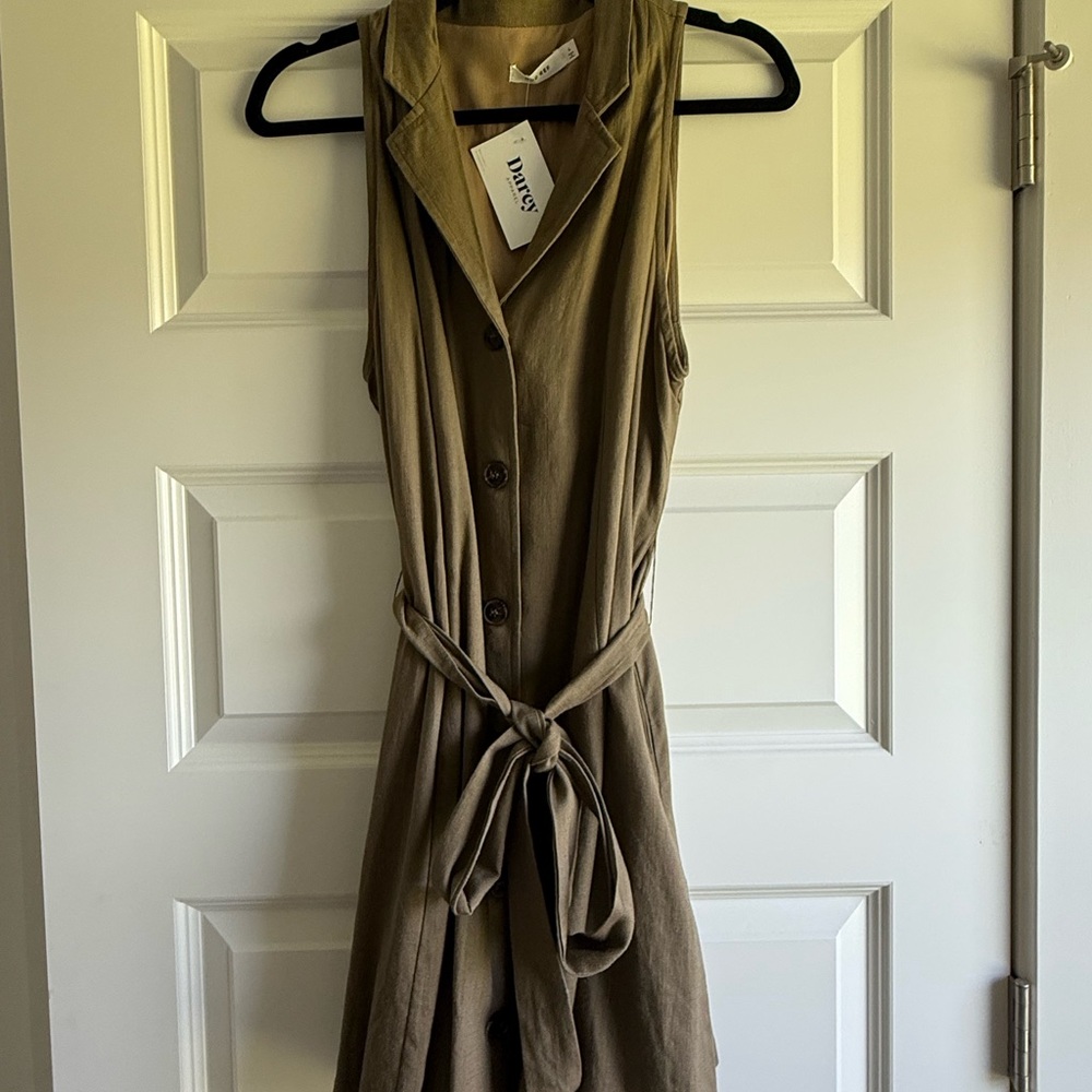 Mod Reef Thakoon Tan Sheath Midi Dress with Notched Collar